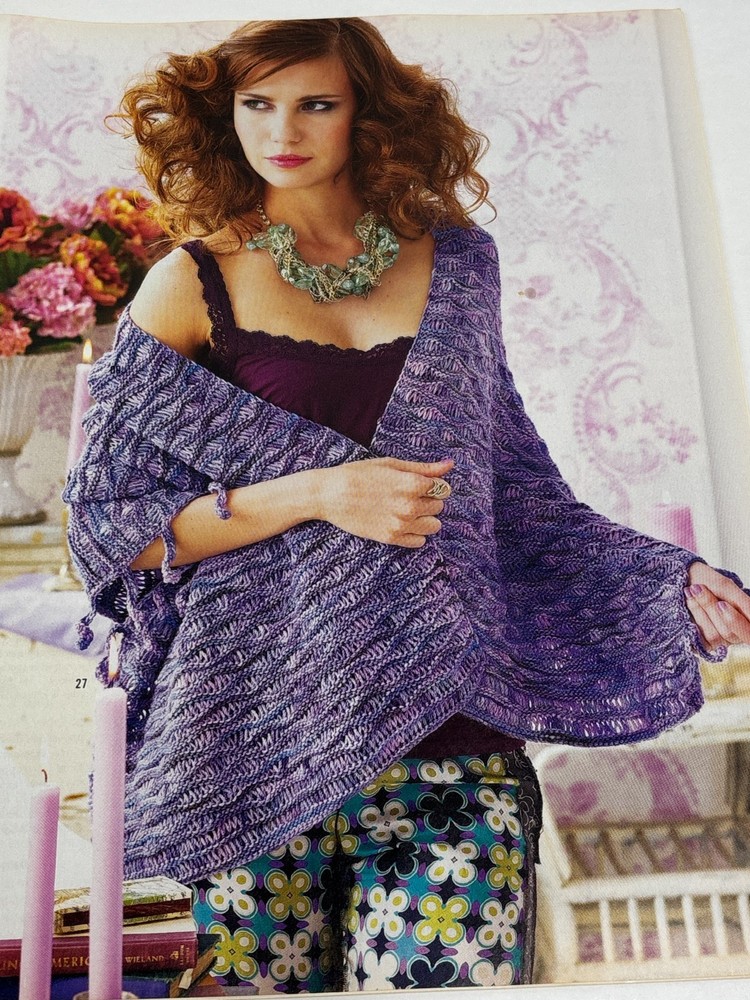 Wave Stitch Wrap Knitting Pattern Magazine Pages
