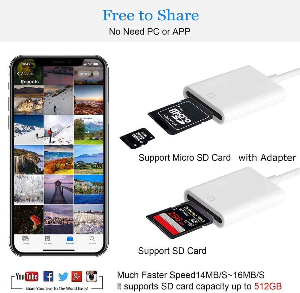 Apple MFi Certified Lightning to SD Card Camera Reader for iPhone iPad, sd Ca...