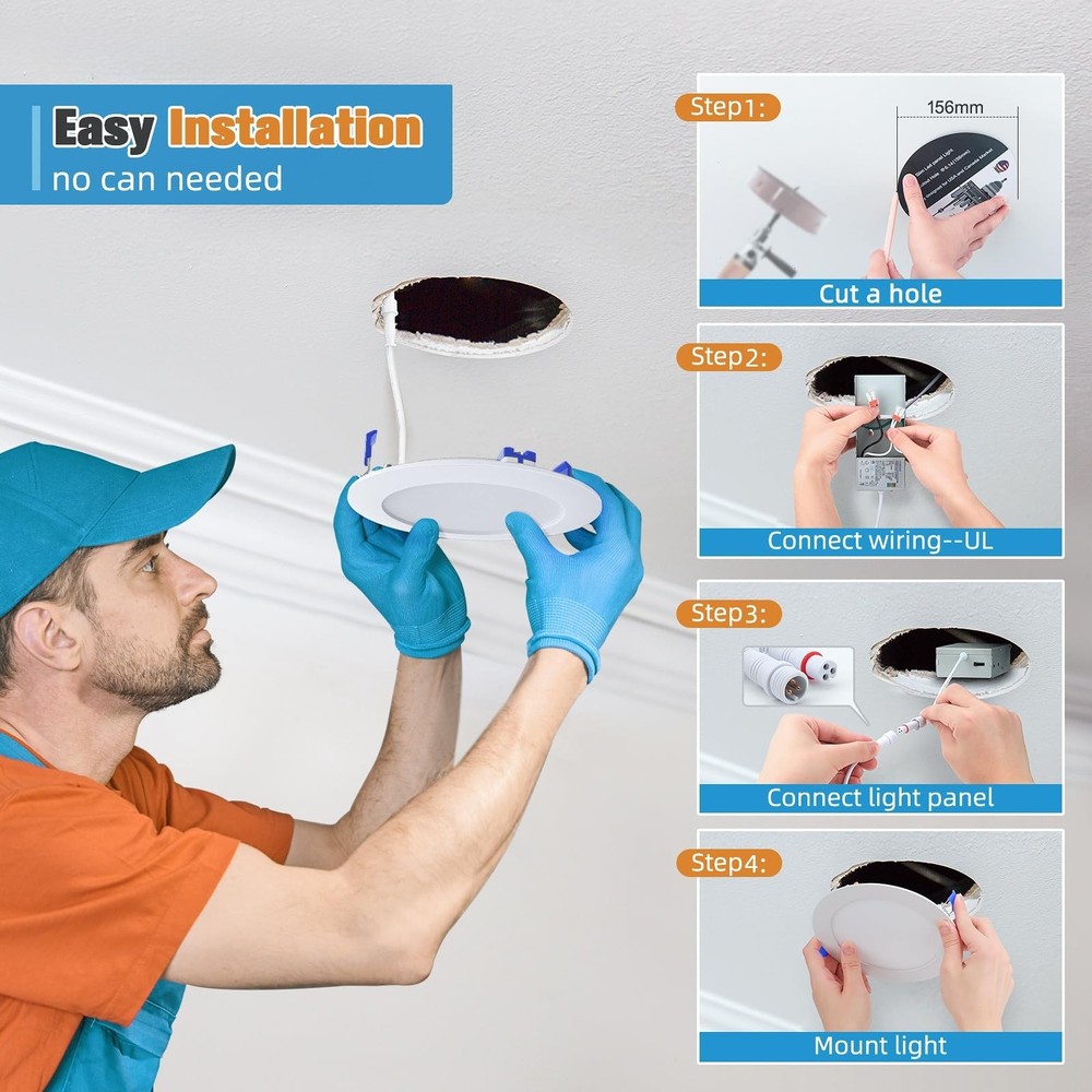 12 Pack 4 Inch 5CCT LED Recessed Ceiling Light Panel Dimmable with Night Light