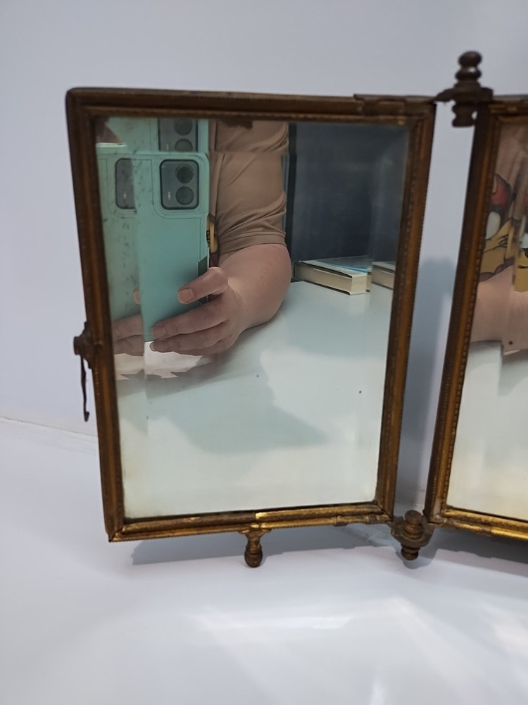 vitage brass triptych folding mirror