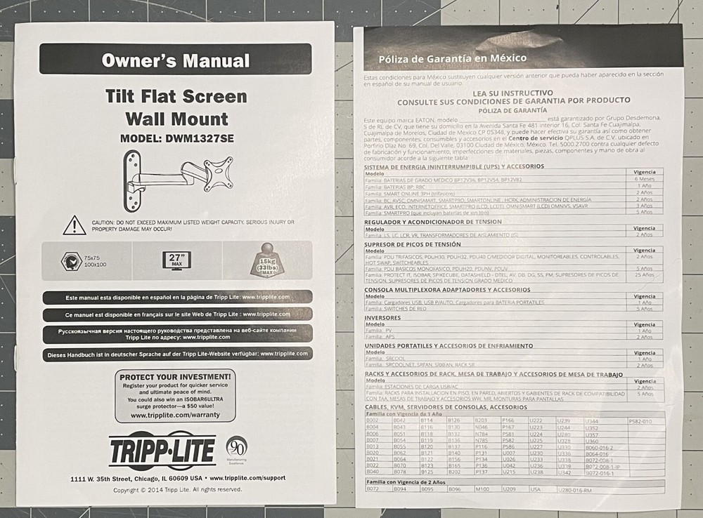 Tripp-Lite DWM1327SE Full Motion Flat Screen Wall Mount