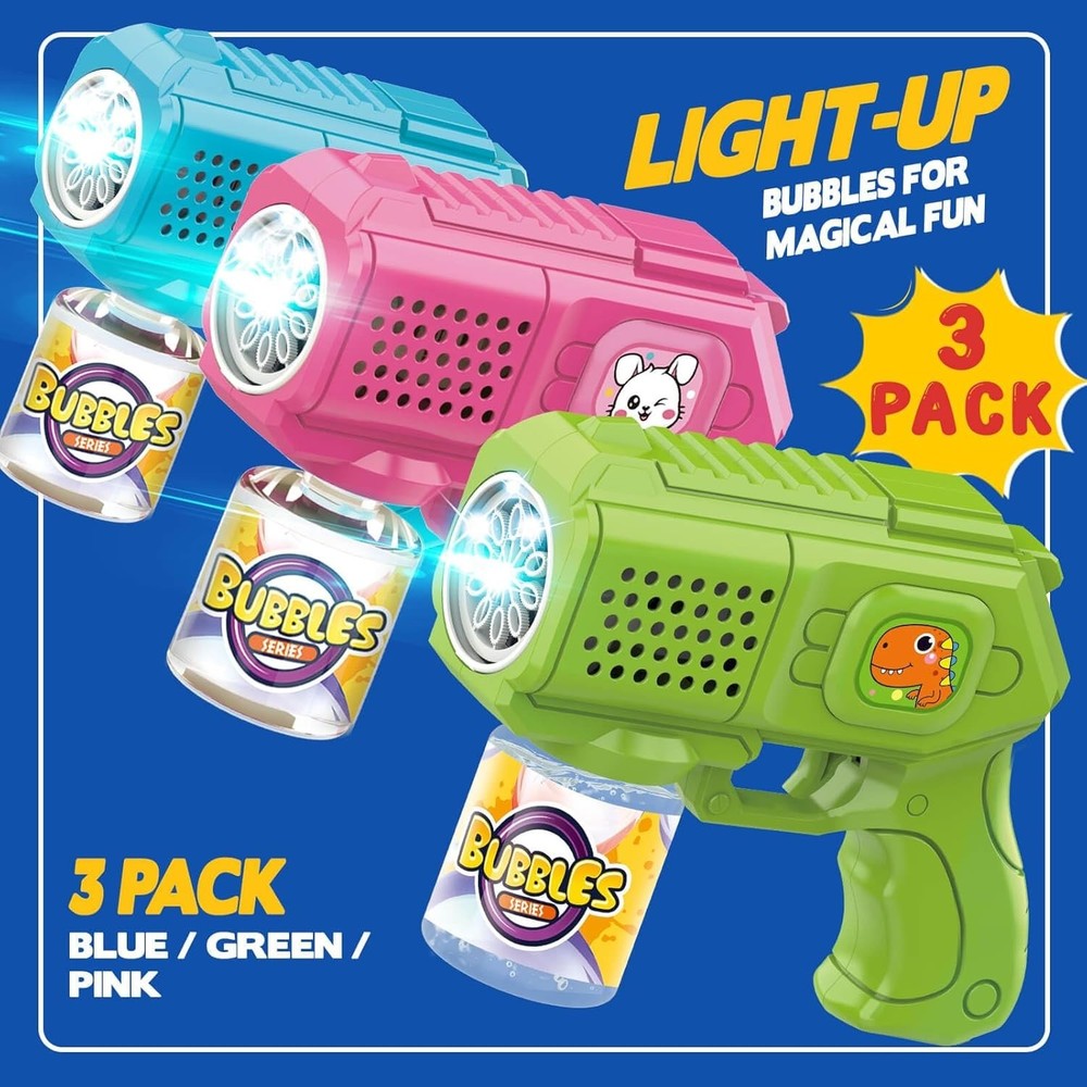 Interactive 3 Pack Bubble Guns with Solution - Fun for Toddlers and Kids 3-12