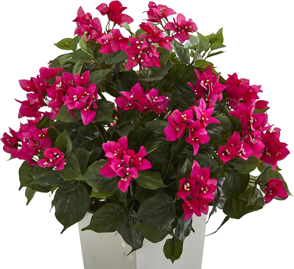 Bougainvillea Artificial Plant in White Tower Planter