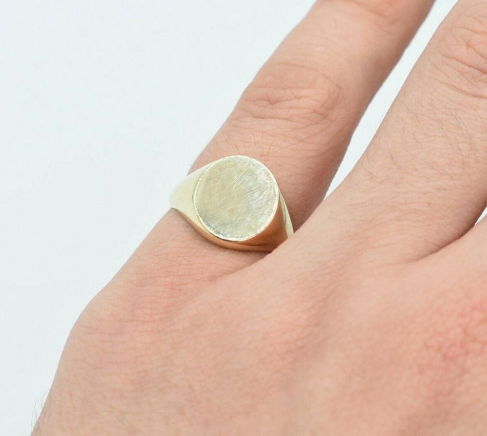 Oval Shiny Signet Ring Real Solid 10K Yellow Gold All Sizes