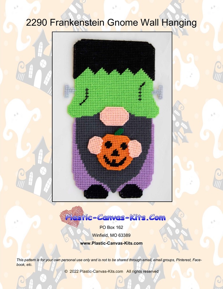 Frankenstein Gnome Wall Hanging-Plastic Canvas Pattern or Kit