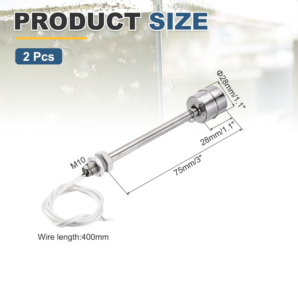 Float Switch 75mm Rod 0.5A Vertical Single Float for Pump/Alarm 2 Pcs