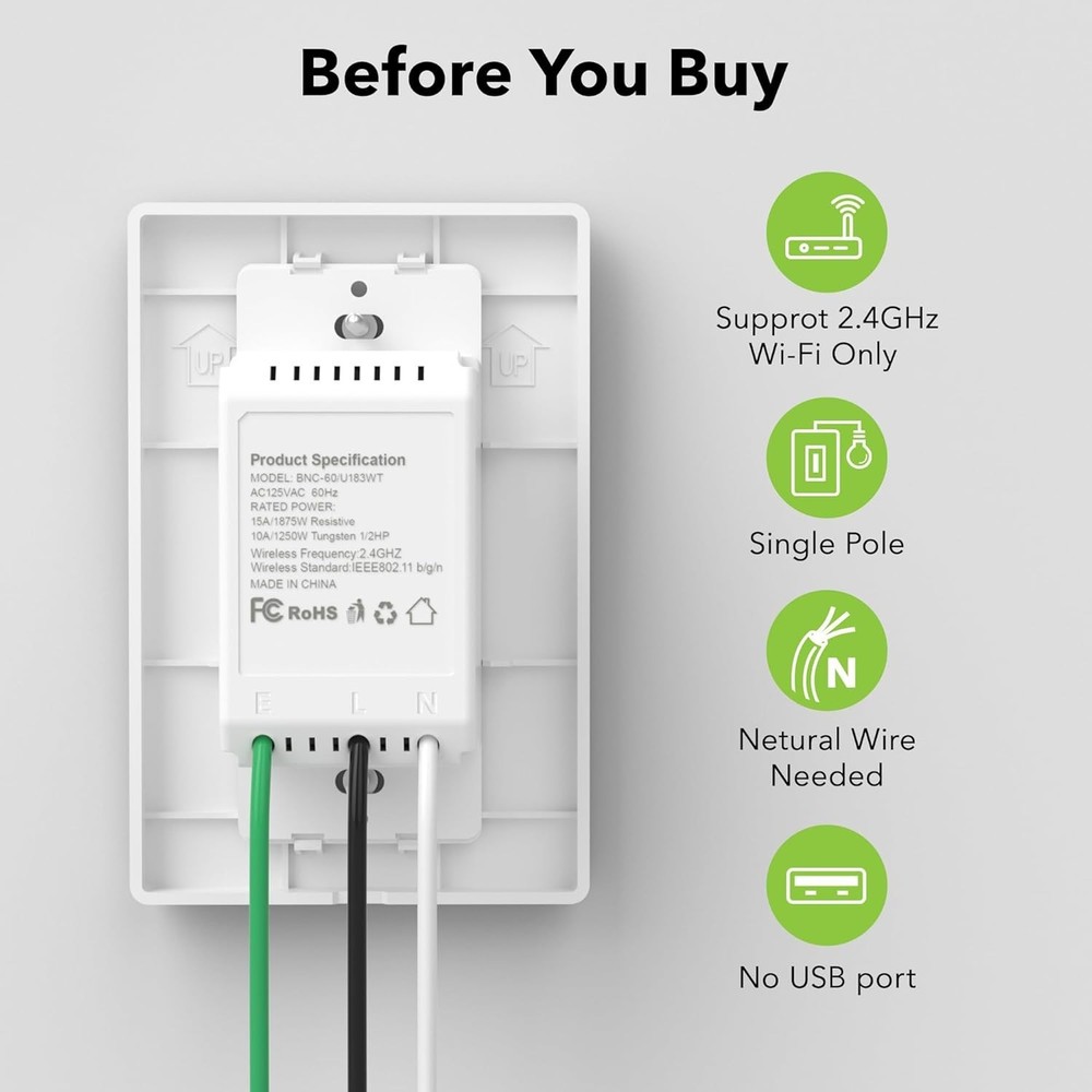 Voice-Controlled Smart Outlet Switch with Timer – Compatible with Alexa & Google