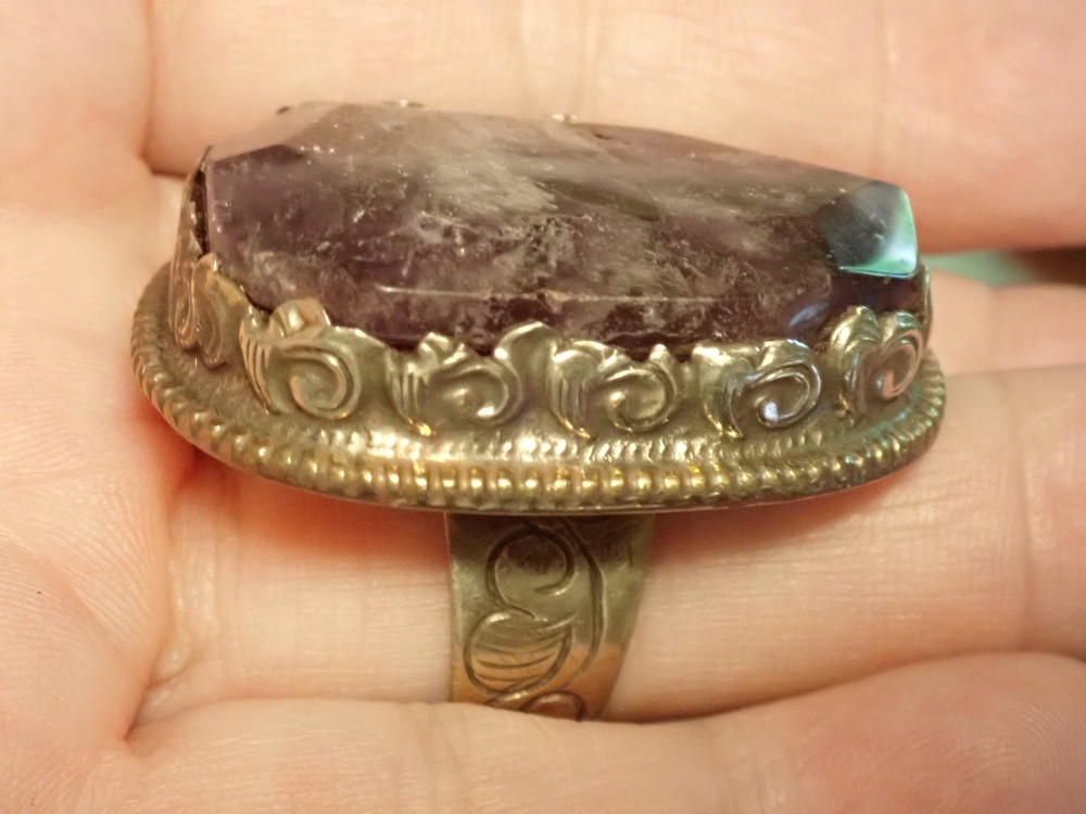 Phantom Dream Amethyst Crystal Silver Ring. adjustable