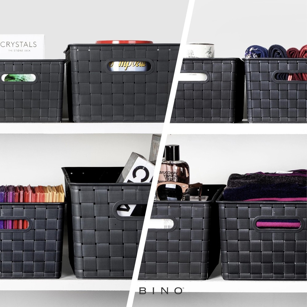 BINO Plastic Storage Baskets Large Black Stable Collection Multi-Use Organizer