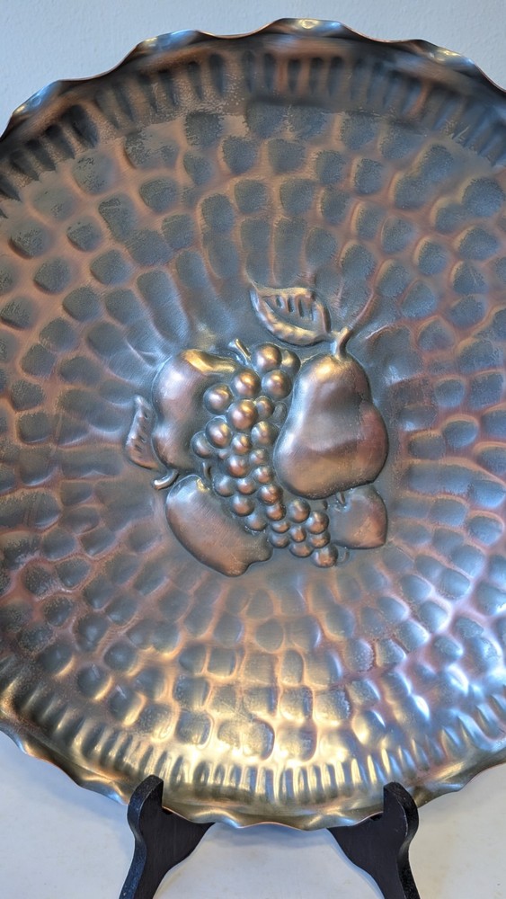 Vintage Gregorian Solid Copper Bowl Hammered Fruit Wall Plate USA D 13"
