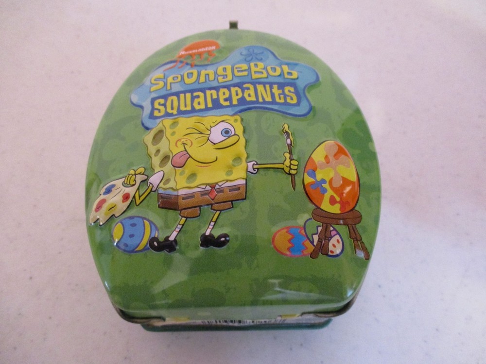 Spongebob Squarepants-Tin Easter Candy Container-4”Tall-2003-Vintage-As Shown