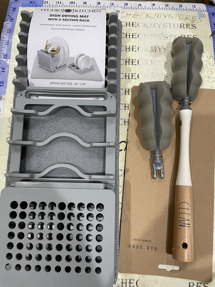 Rae Dunn CLEAN Sponge Brush & Studio Kitchen Dish Drying Rack