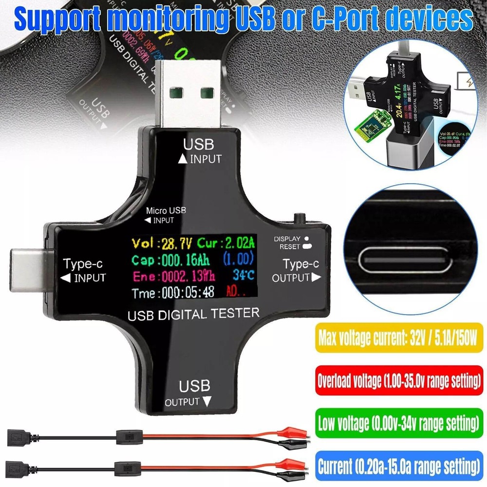8 IPS Multiple Color Screen USB Power Meter Accepts Maximum Current: 5.1A