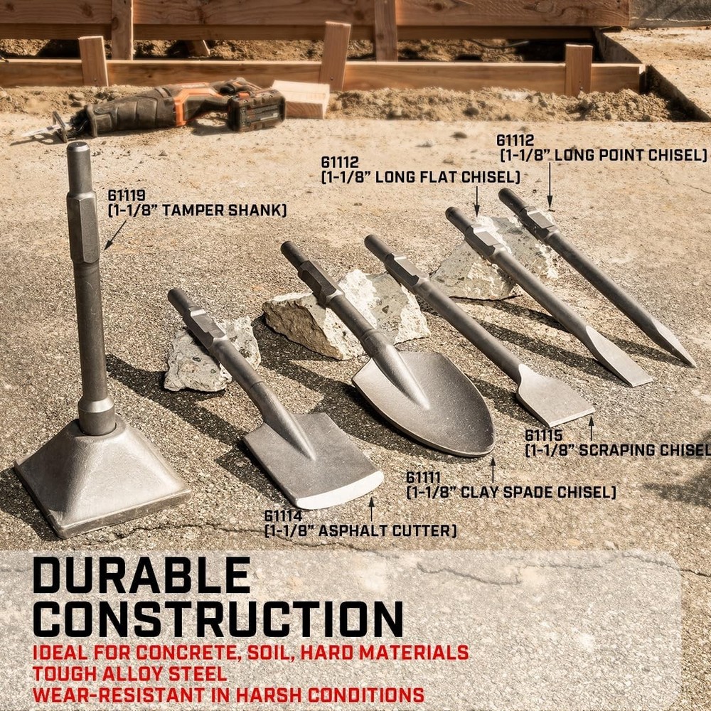 Durable 1-1/8" Hex Tile Chisel 3" Wide for Efficient Demolition & Masonry Work