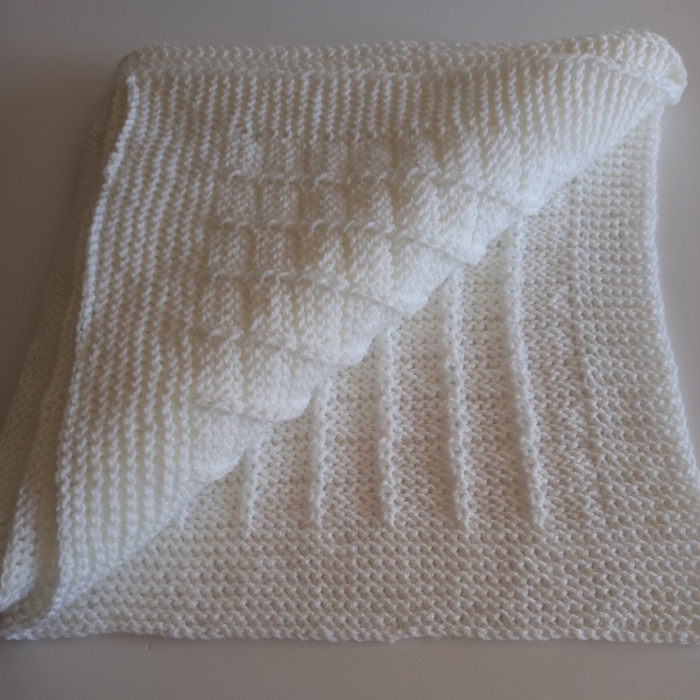 White Baby Blanket Hand Knitted