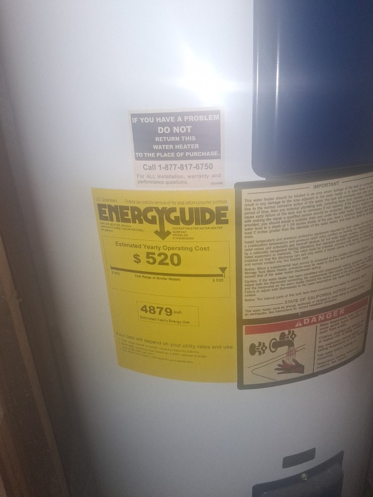 Whirlpool 50 Gallon Electric Tall Storage Tank Water Heater White E1F50RD045V