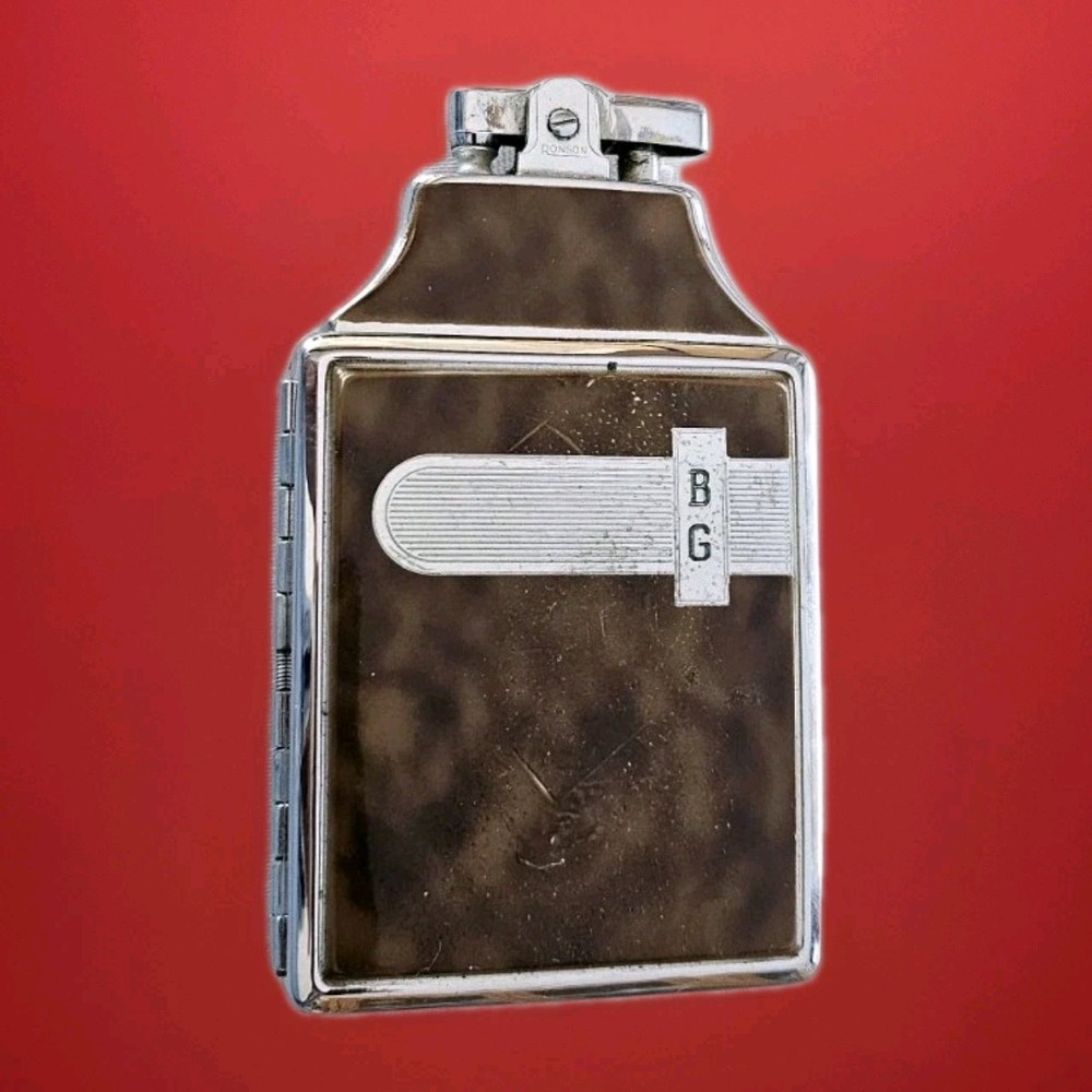 Old Art Deco RONSON Cigarette Case & Lighter Engrave Initials BG & Personalized