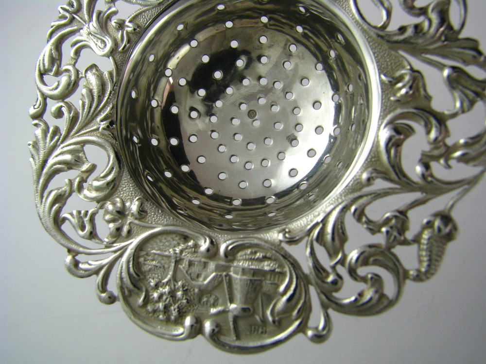 DUTCH SILVER TEA STRAINER SERVING SPOON WINDMILL Holland Netherlands c1928 Excel