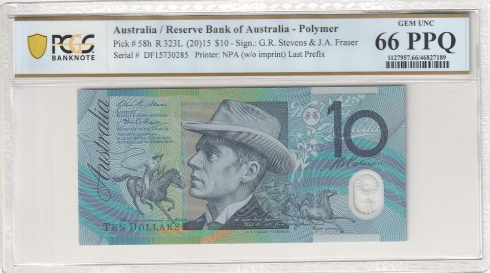 2015 $10 STEVENS & FRASER (DF15) LAST PREFIX CONSECUTIVE PAIR NOTES PCGS 66 & 67