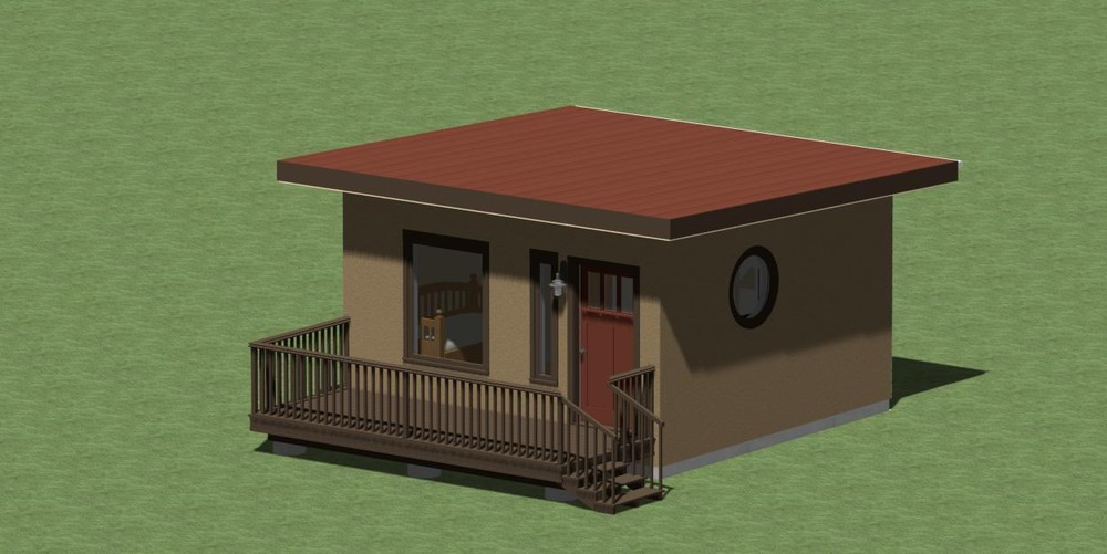 ADU/TINY HOUSE PLANS 256 square feet with front deck.