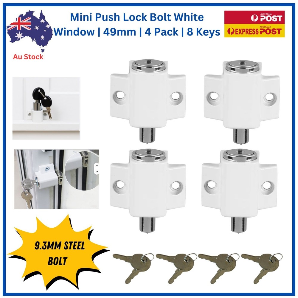 TradeBase Mini Push Lock  Window | Door | White | 4 pack