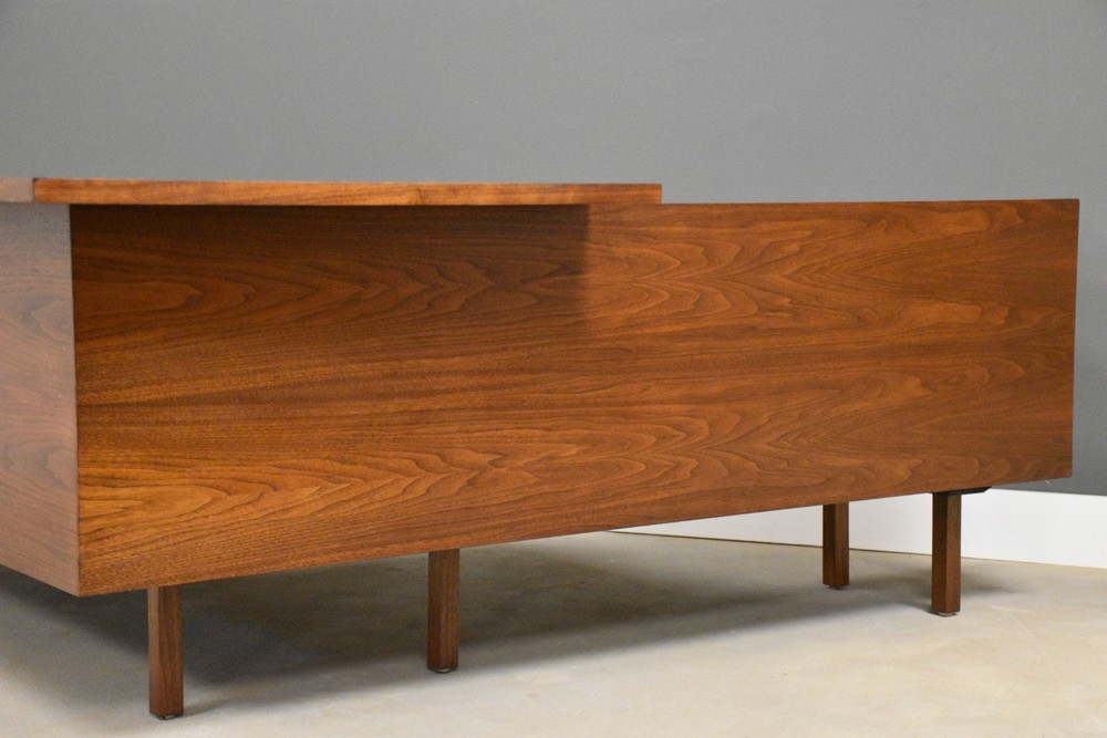 Refinished L Shaped Walnut Mid Century Desk