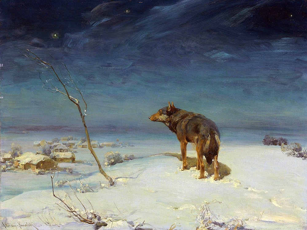 wolf night winter by A. Kowalski Tile Mural Kitchen Backsplash Marble Ceramic