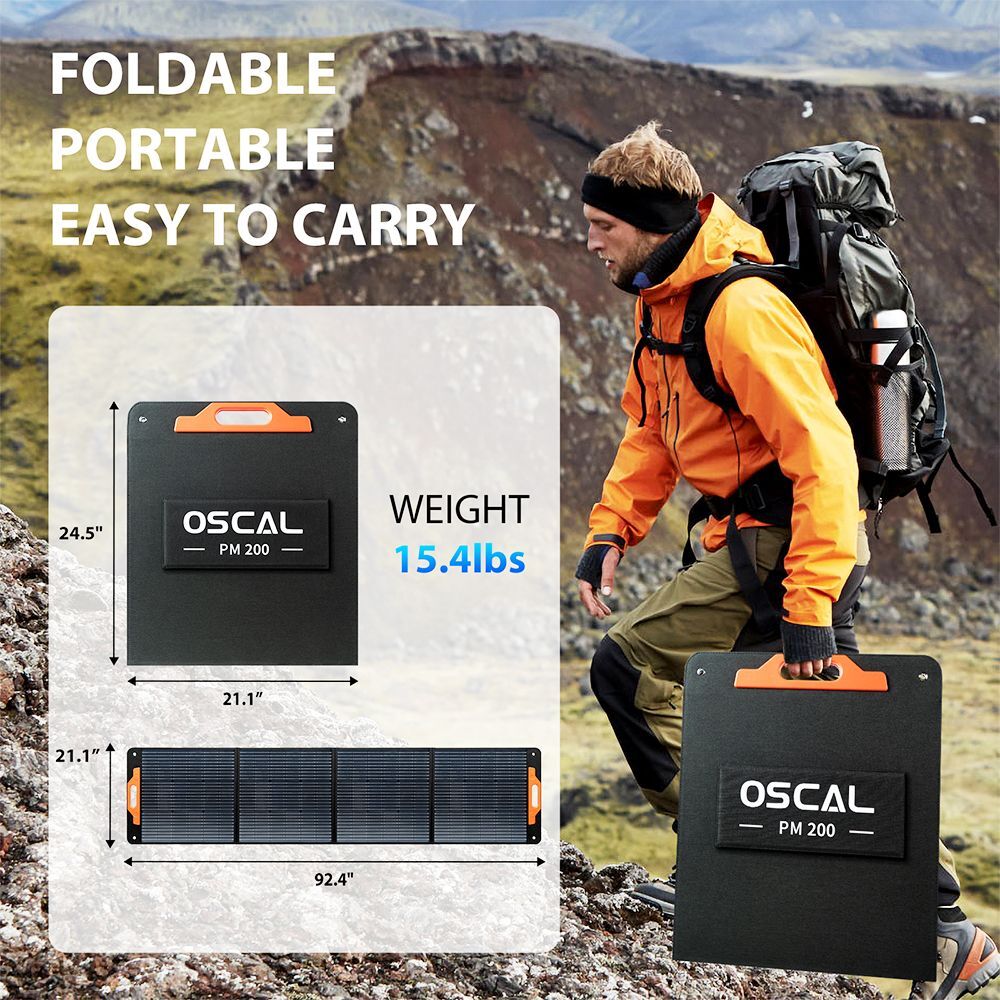 Blackview Oscal PM200 200W Foldable Solar Panel, Adjustable Kickstand, ≥22% SCE