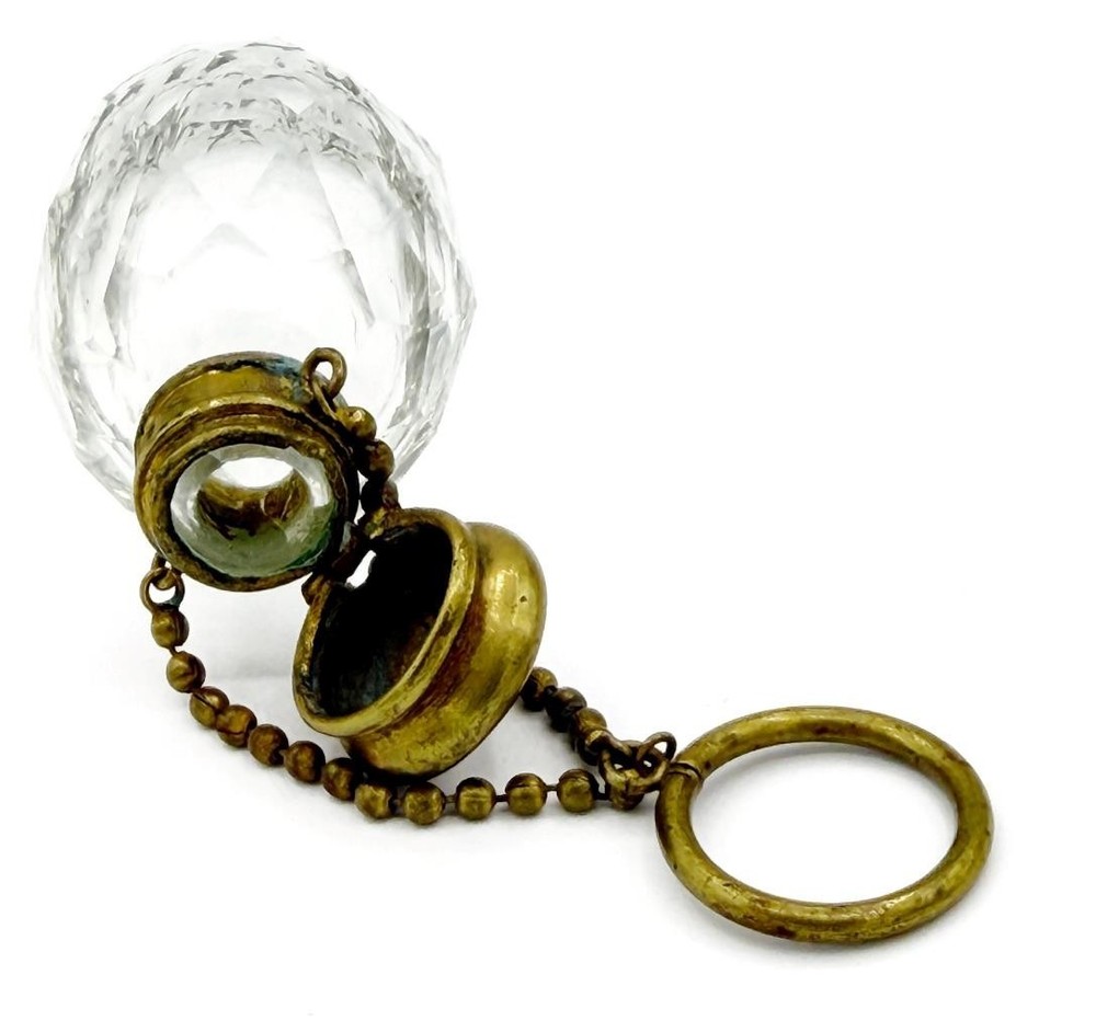 Antique Chatelaine Clear Perfume Scent Bottle w/ Finger Ring