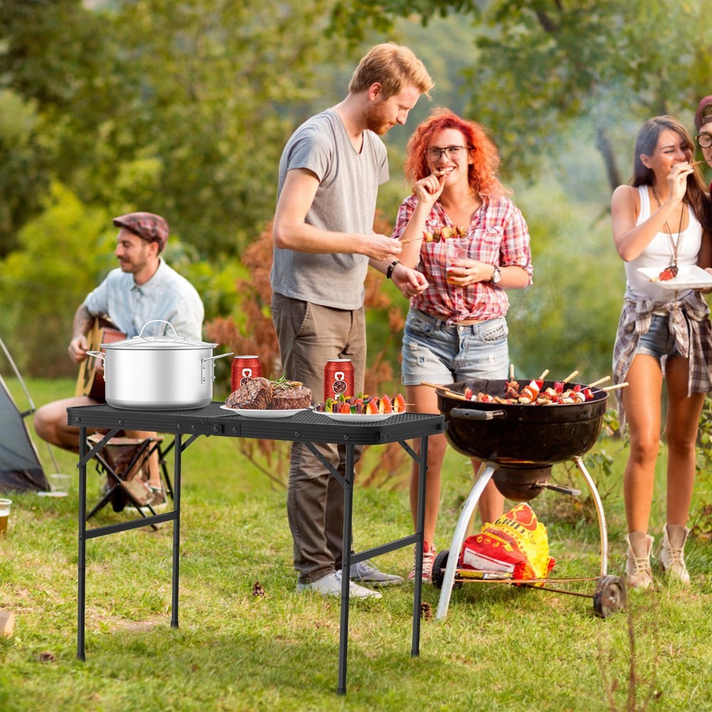 Foldable Camping Table Collapsible Picnic Aluminum Grill Stand Adjustable Table