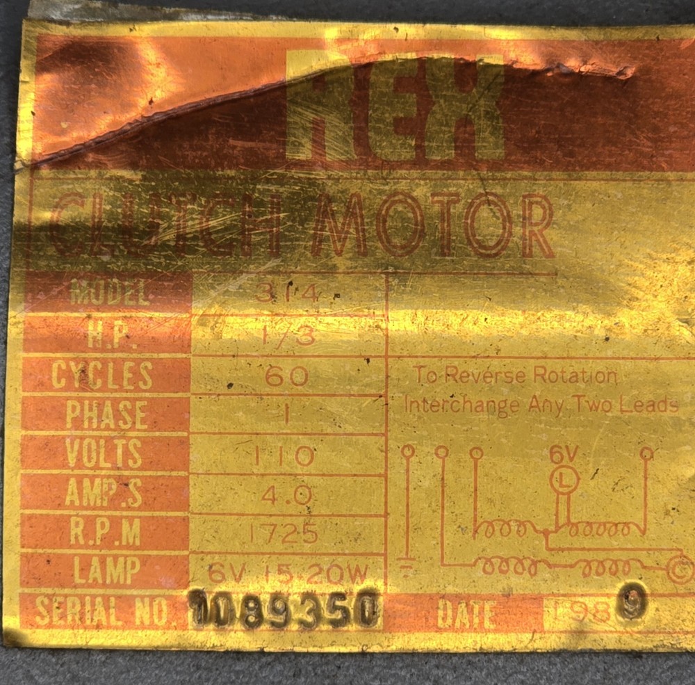 rex clutch motor 314 1/3 HP