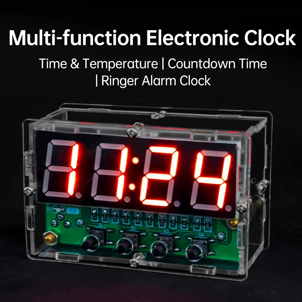 DIY Digital Clock Kit - 4 Display Modes, Dual Alarm, USB & Battery Powered