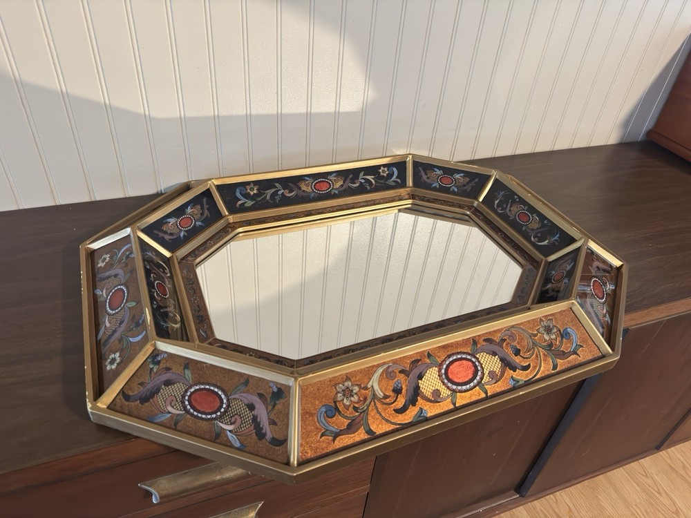 Gorgeous Vintage Octagonal Mirror – Reverse Painted Glass