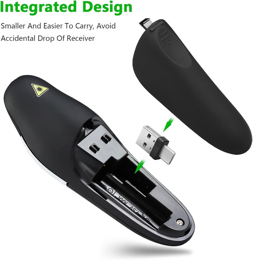 Ergonomic Wireless Presentation Clicker with USB Type C & USB-A Connectivity
