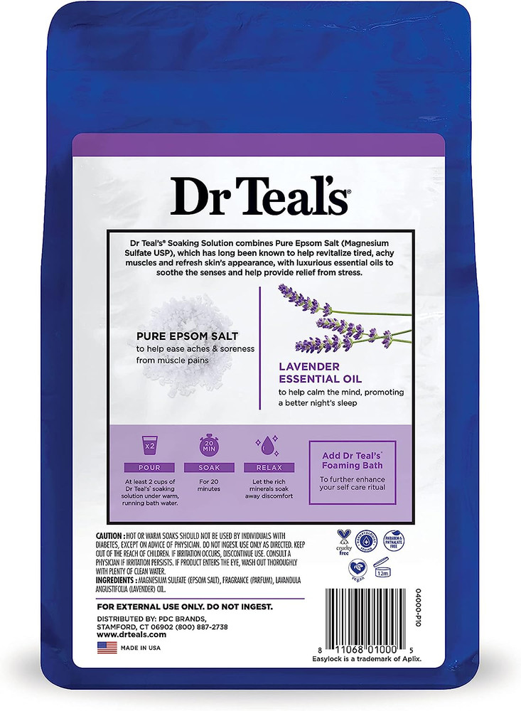 Epsom Salt Soaking Solution, Soothe & Sleep, Lavender, 3lbs