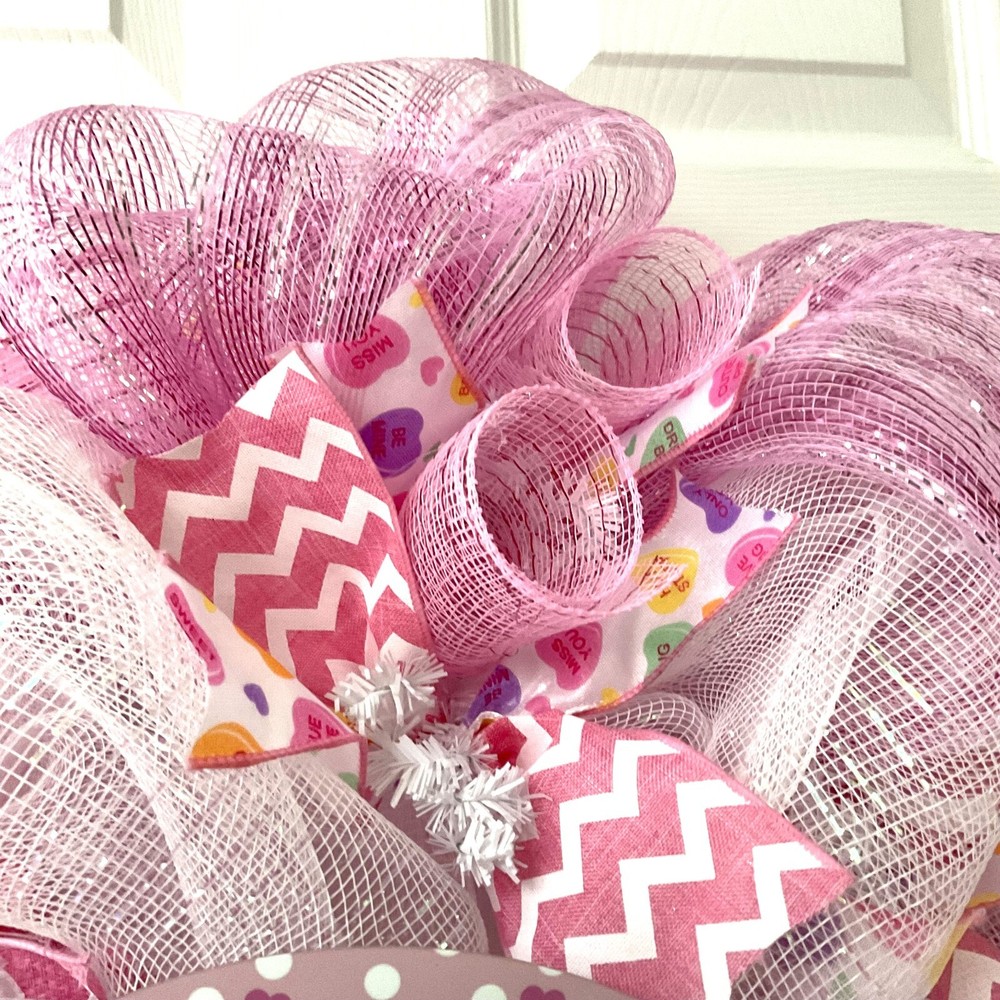 Conversation Hearts Valentines Day Wreath Handmade Deco Mesh