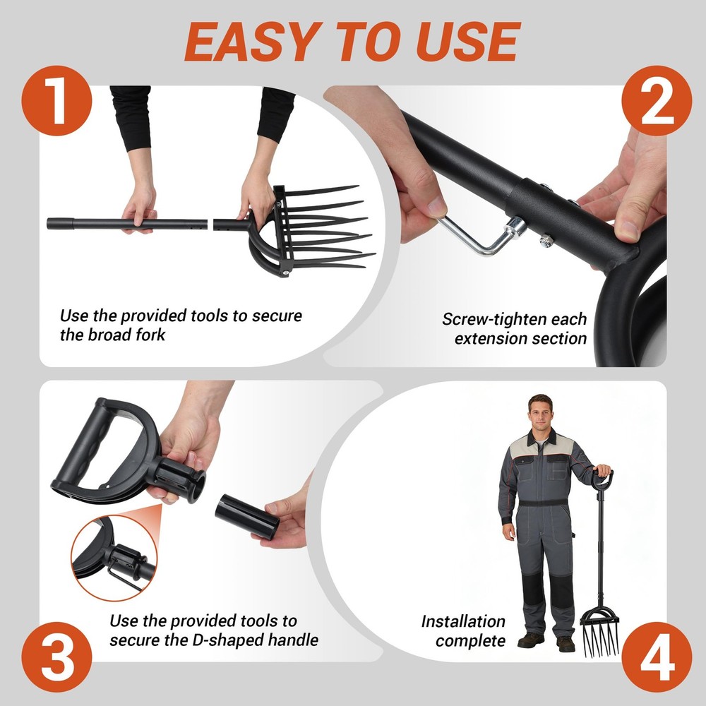 Broad Fork Garden Tool, Heavy Duty 5+4 Sharp Tines BroadFork Hand Tiller Gard...