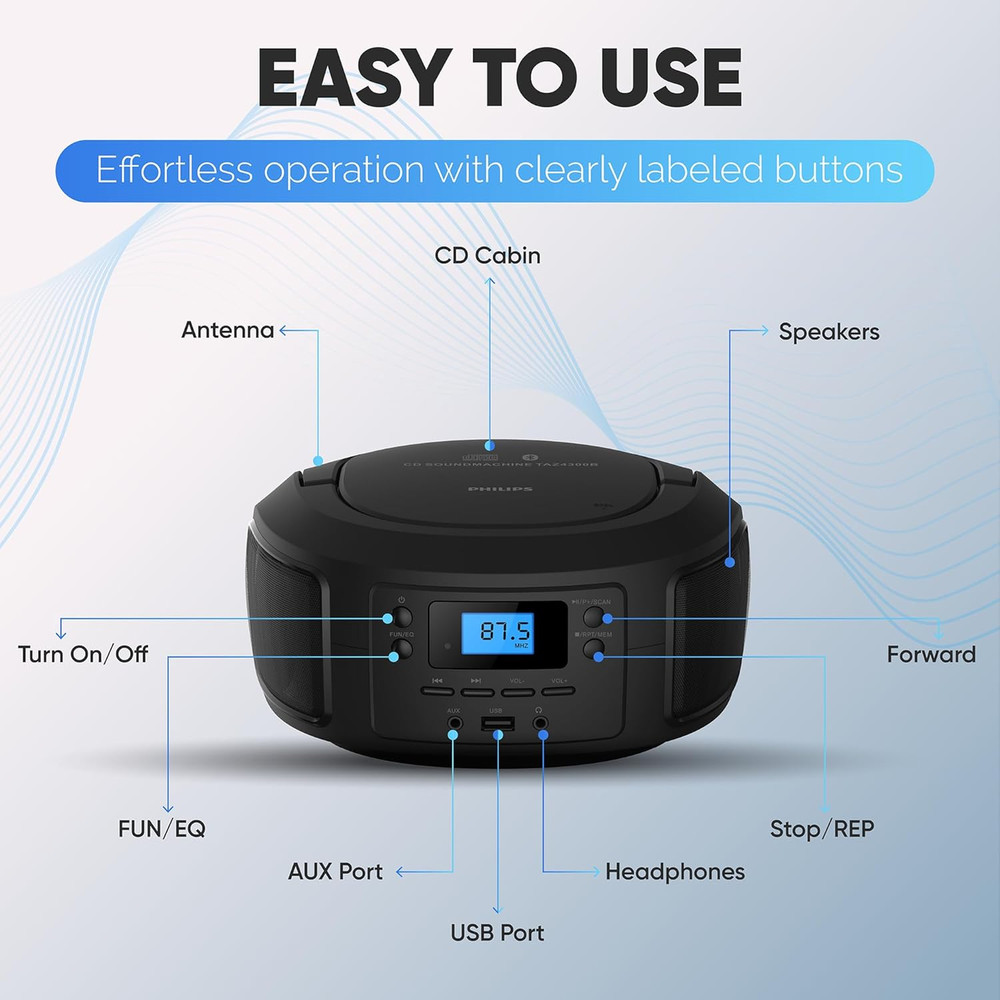 CD Player Portable with Bluetooth, Crystal Clear Sound Top Loading CD Boombox wi