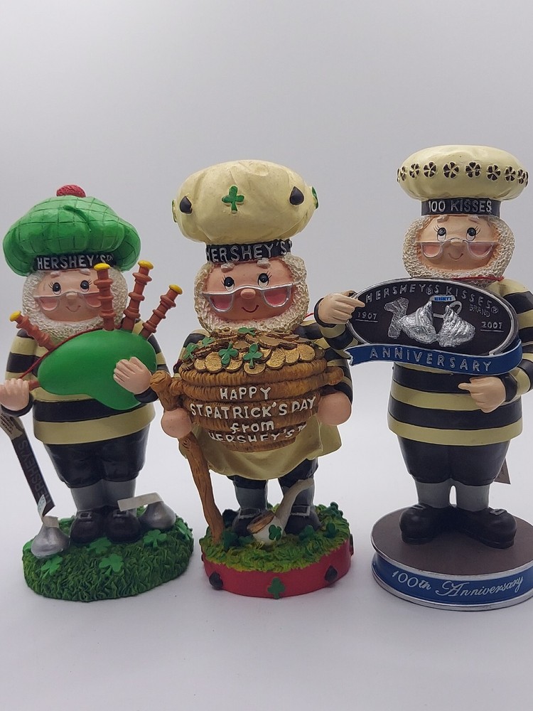 Hershey FIGURES baker man St. PATRICKS kiss & candy bar Kurt Adler Ceramic Clean