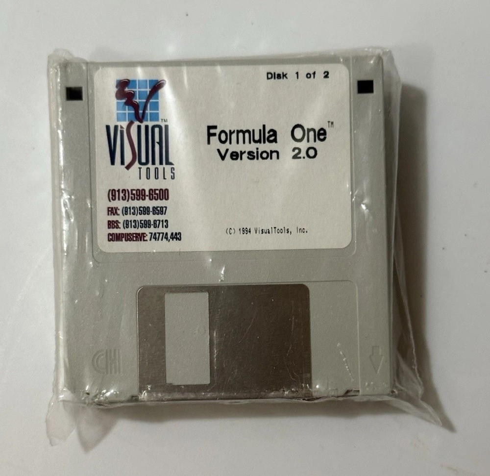 SEALED 8 Disk Vtg Total: 1994 Visual Tools formula One Version 2.0, 3.5" Disks