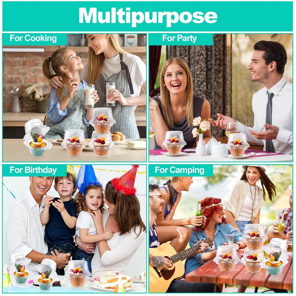 50 Pack Individual Cupcake Containers, Clear Plastic Disposable Cupcake Boxes...