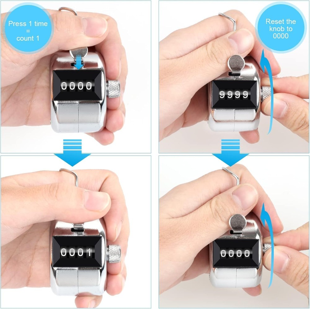 Handheld 4-Digit Counters 2 Pack - Lightweight Metal with Lanyard Attachment