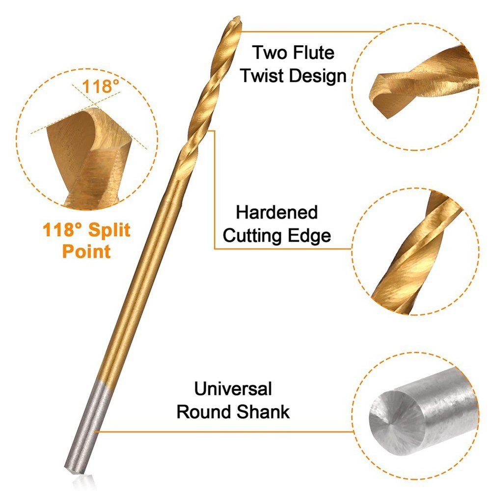 Miniature Size Drill Bit Set 10Pcs HSS Bits for Wood Amber