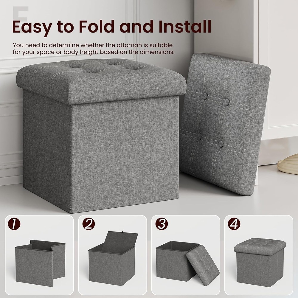 15 inches Storage Ottoman Cube, Foldable Storage Boxes, Padded Seat for Dorm ...