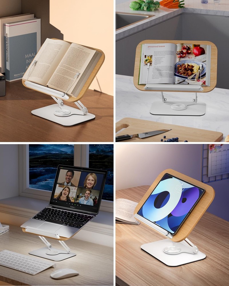 Book Stand Reading Holder Height Angle Adjustable 360 Rotating Base LW