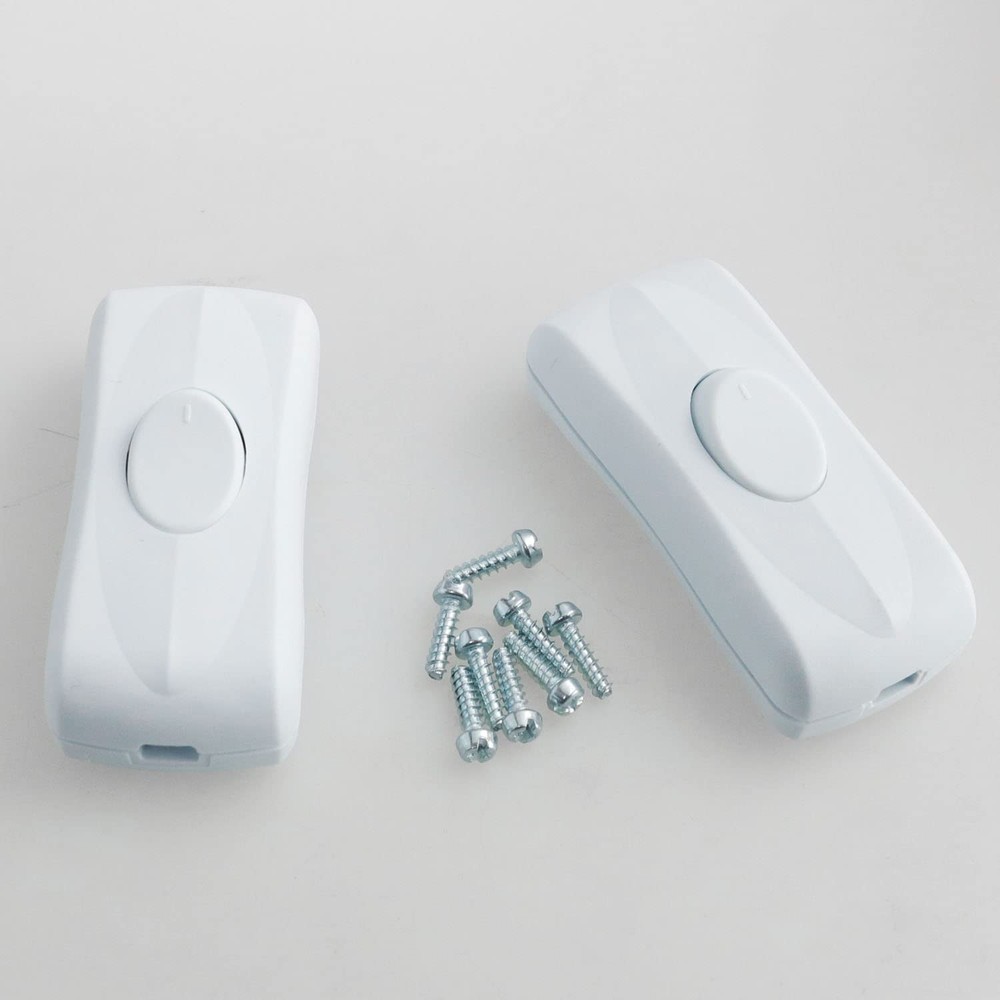 2 PCS White Embedded Power Switch Inline Cord Button Electrical Accessories