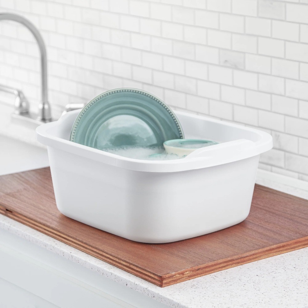 Multi-Purpose 12 Quart Dishpan Plastic Wash Tub Kitchen Sink Basin White
