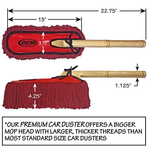 Premium Extra Large Car Duster with Durable Solid Wood Handle Includes Storage
