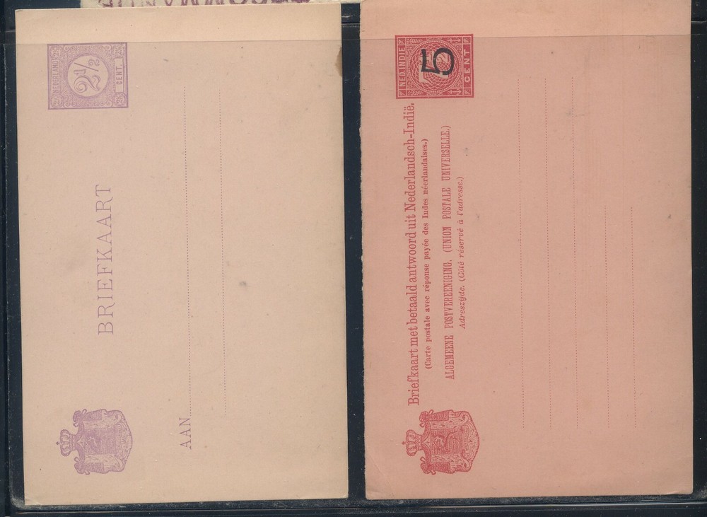 Netherlands  Indies  2 postal cards,  one revalued