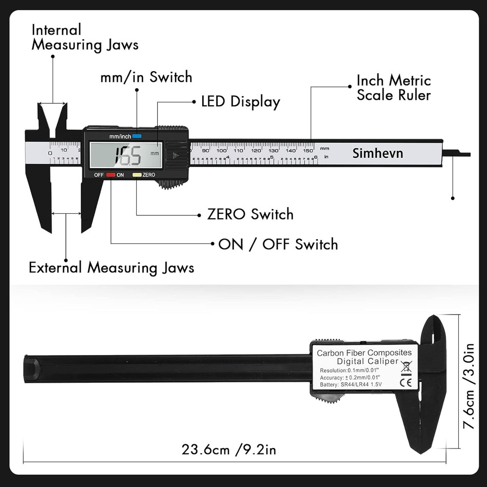 Electronic Digital Calipers, inch and Millimeter Conversion,LCD Screen displa...